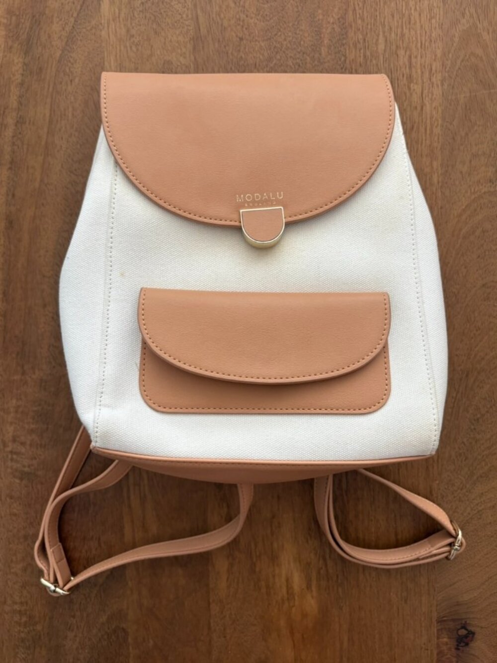 Modalu England White Canvas and Tan Leather Backpack